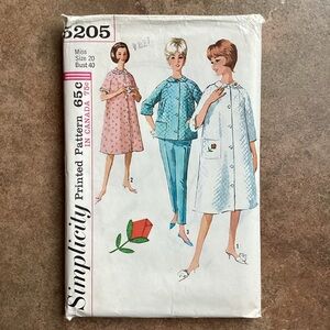 Vintage 1963 Simplicity 5205 Sewing Pattern Misses' Robe, Top & Pants 60s